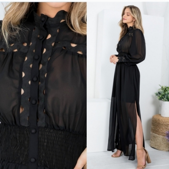 Black chiffon boho maxi dress - Picture 3 of 11